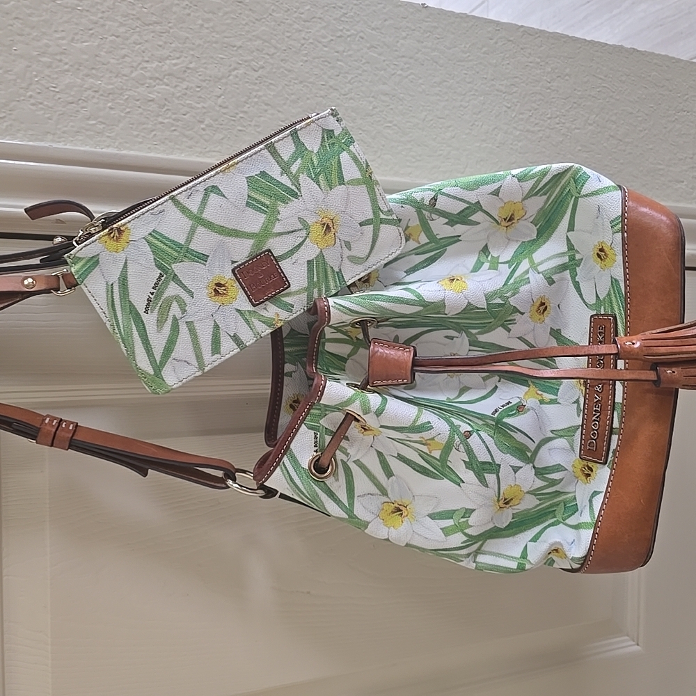 Dooney & Bourke White and Brown Shoulder Bag with Botanical Print